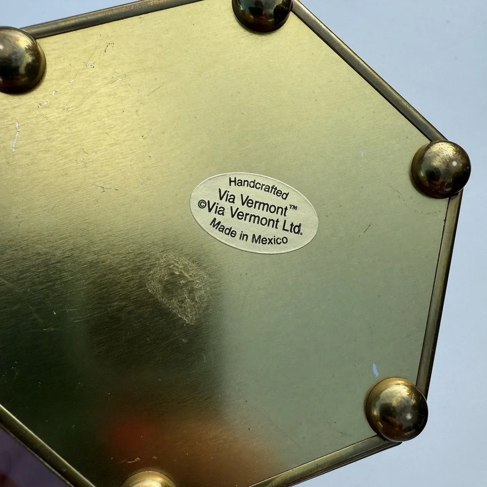 Brass‎ Etched Glass Tabletop Trinket Box Display Case Via Vermont Mexico